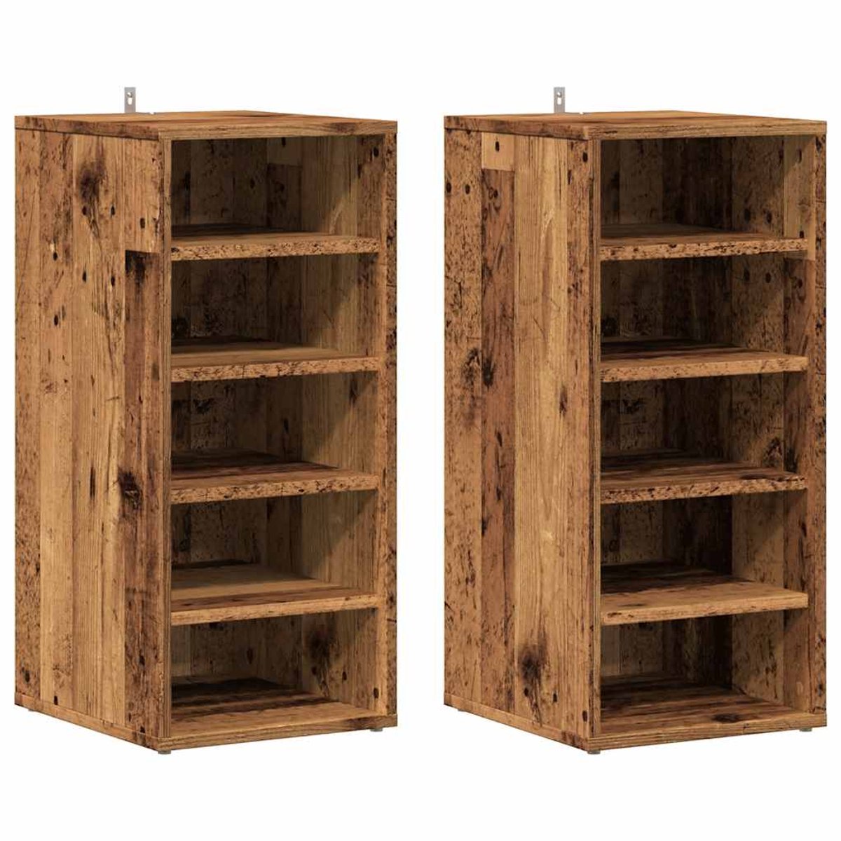 vidaXL - Schoenenkasten - 2 - st - 32x35x70 - cm - bewerkt - hout - oud - houtkleurig (8721158440600)