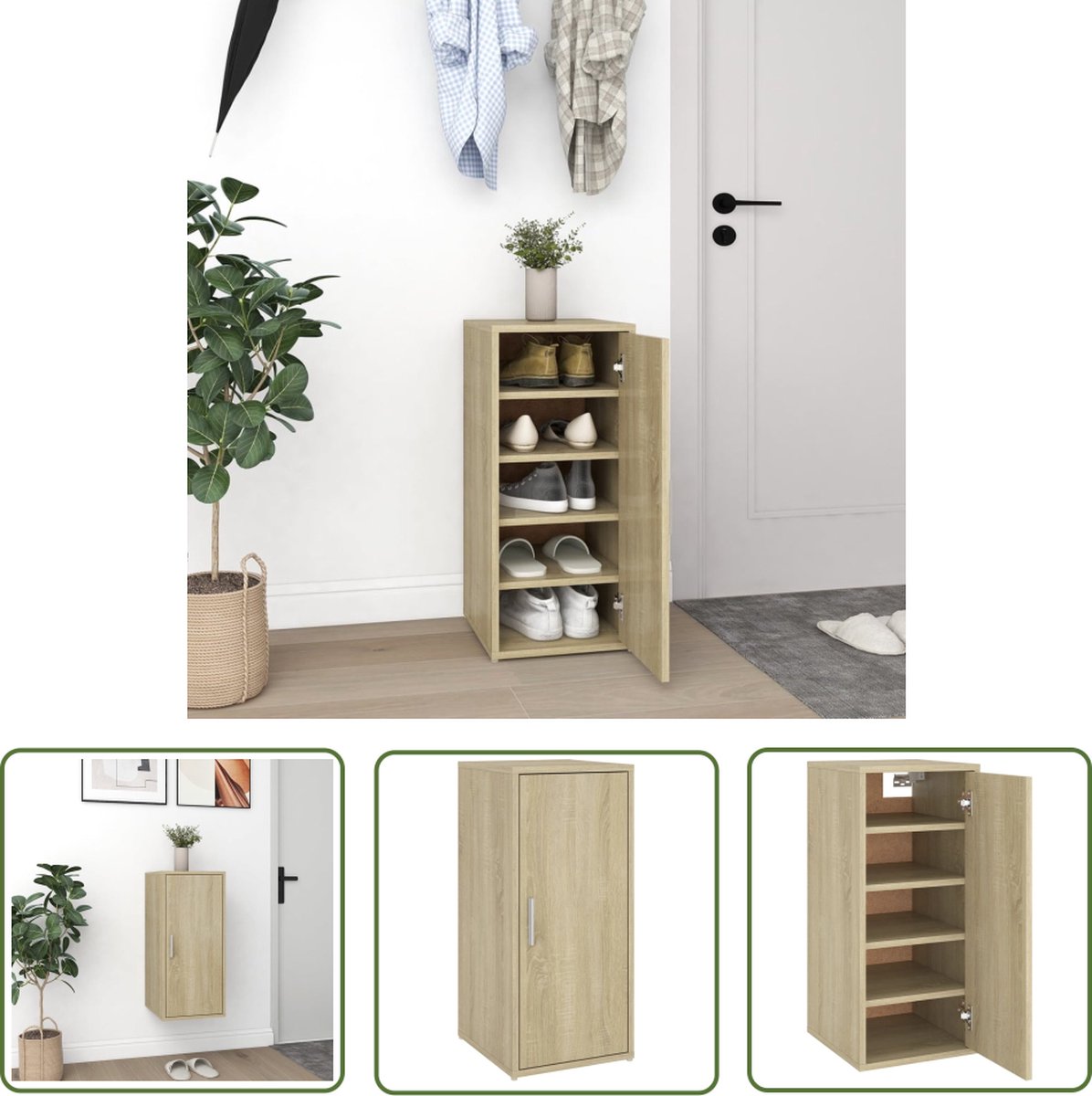 vidaXL Schoenenopbergers - Schoenenkast - Schoenenkast 32x35x70 cm spaanplaat sonoma eikenkleurig - Schoenen Rek - Wandmontage - Houten Schoenenkast (8721032046553)