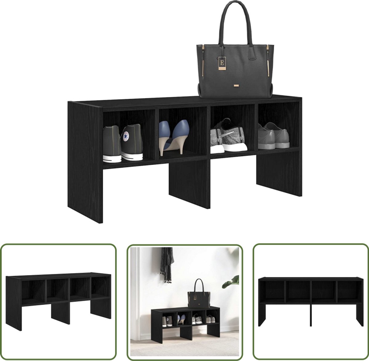 vidaXL Schoenenopbergers - Schoenenrek - Schoenenrek stapelbaar 89,5x30x40 cm zwart eikenkleurig - Houten Schoenenrek - Stapelbaar Schoenenrek - Entree Organisatie (8028506501502)