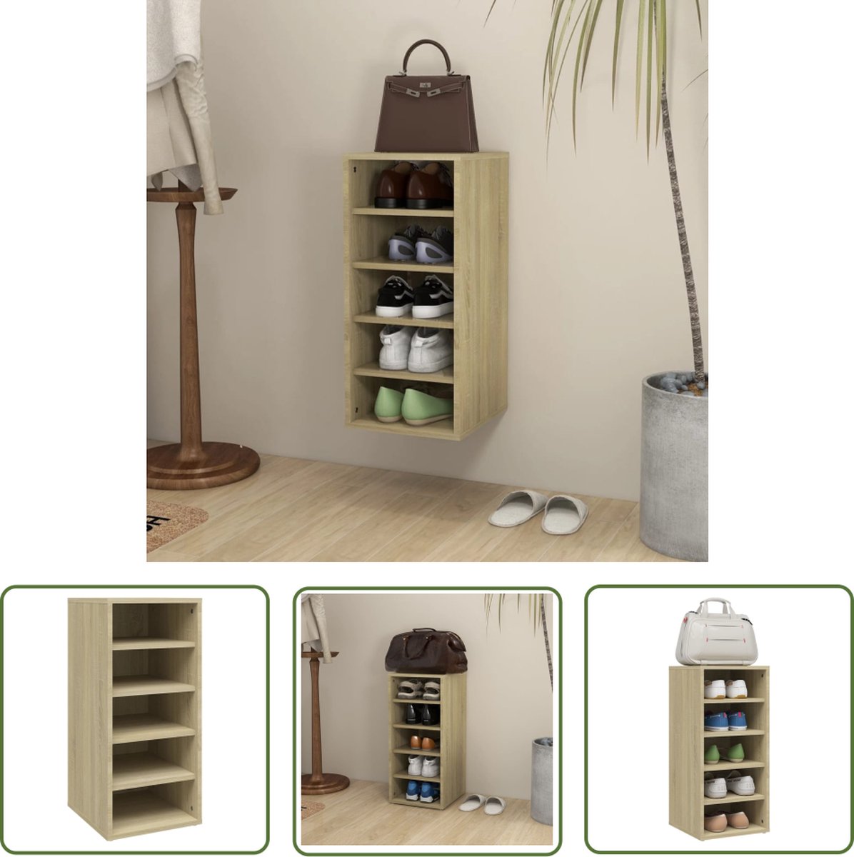 vidaXL Schoenenopbergruimte - Schoenenkast - Schoenenkast 31,5x35x70 cm bewerkt hout sonoma eikenkleurig - Houten Schoenenkast - Bruine Schoenenkast - Sonomakleur (8721031228691)