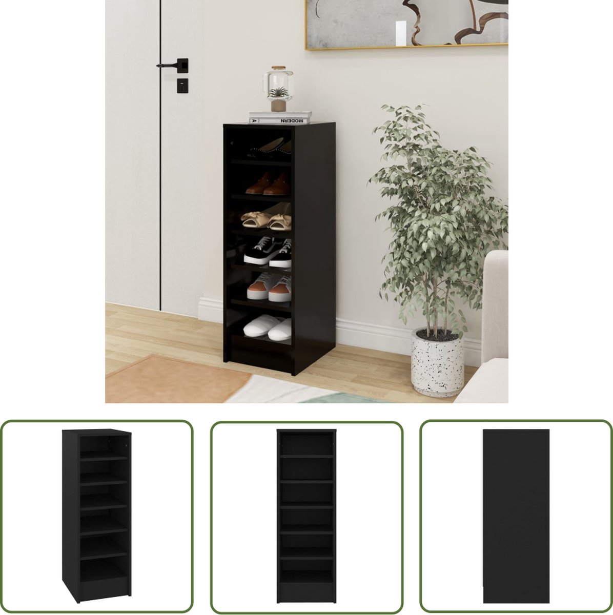 vidaXL Schoenenopbergruimte - Schoenenkast - Schoenenkast 31,5x35x90 cm bewerkt hout zwart - Schoenenorganizer - Houten Schoenenkast - Zwarte Schoenenkast (8721031229759)