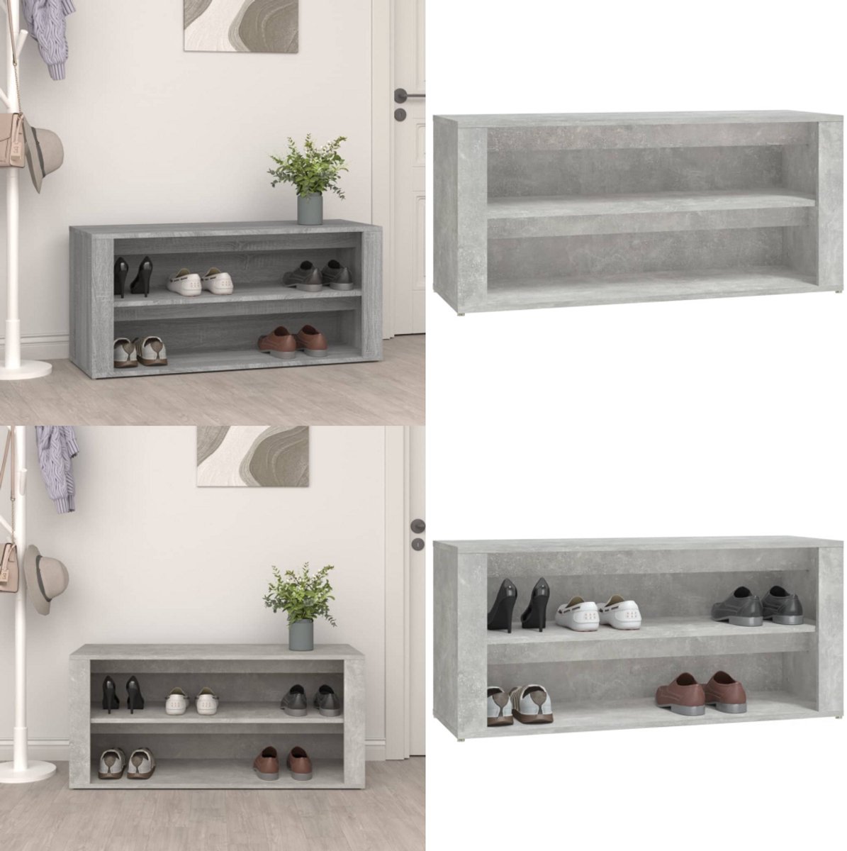vidaXL Schoenenrek 100x35x45 cm bewerkt hout betongrijs - Schoenenrek - Schoenenrekken - Opbergrek Voor Schoenen - Schoenenstellage (8222034681150)