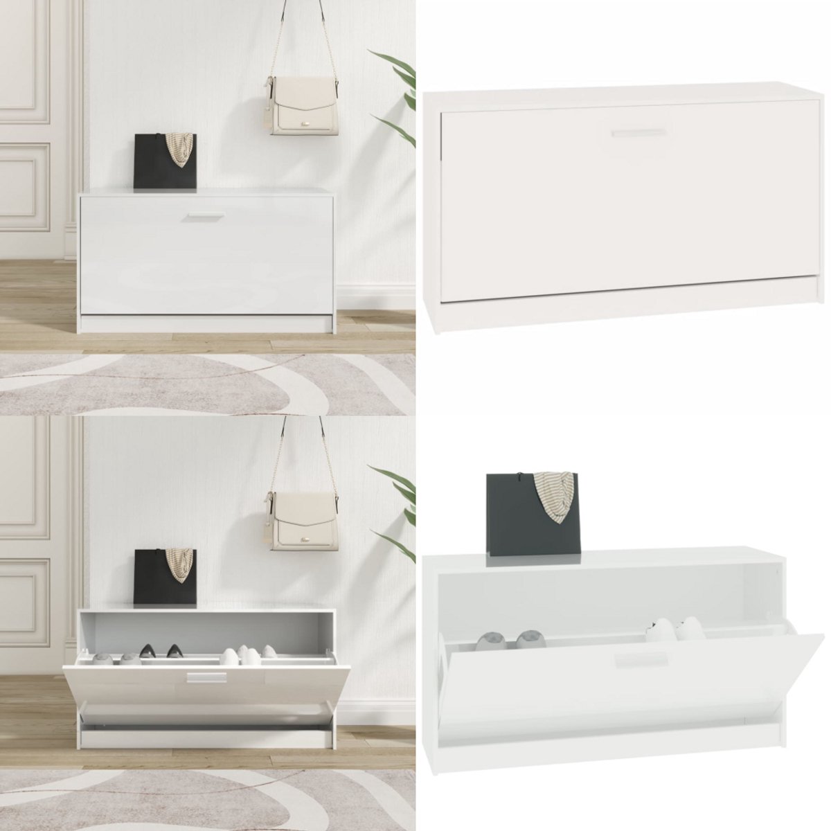 vidaXL Schoenenrek 80x24x45 cm bewerkt hout hoogglans wit - Schoenenbank - Schoenenbanken - Opbergbank - Schoenenkast (8265885469843)