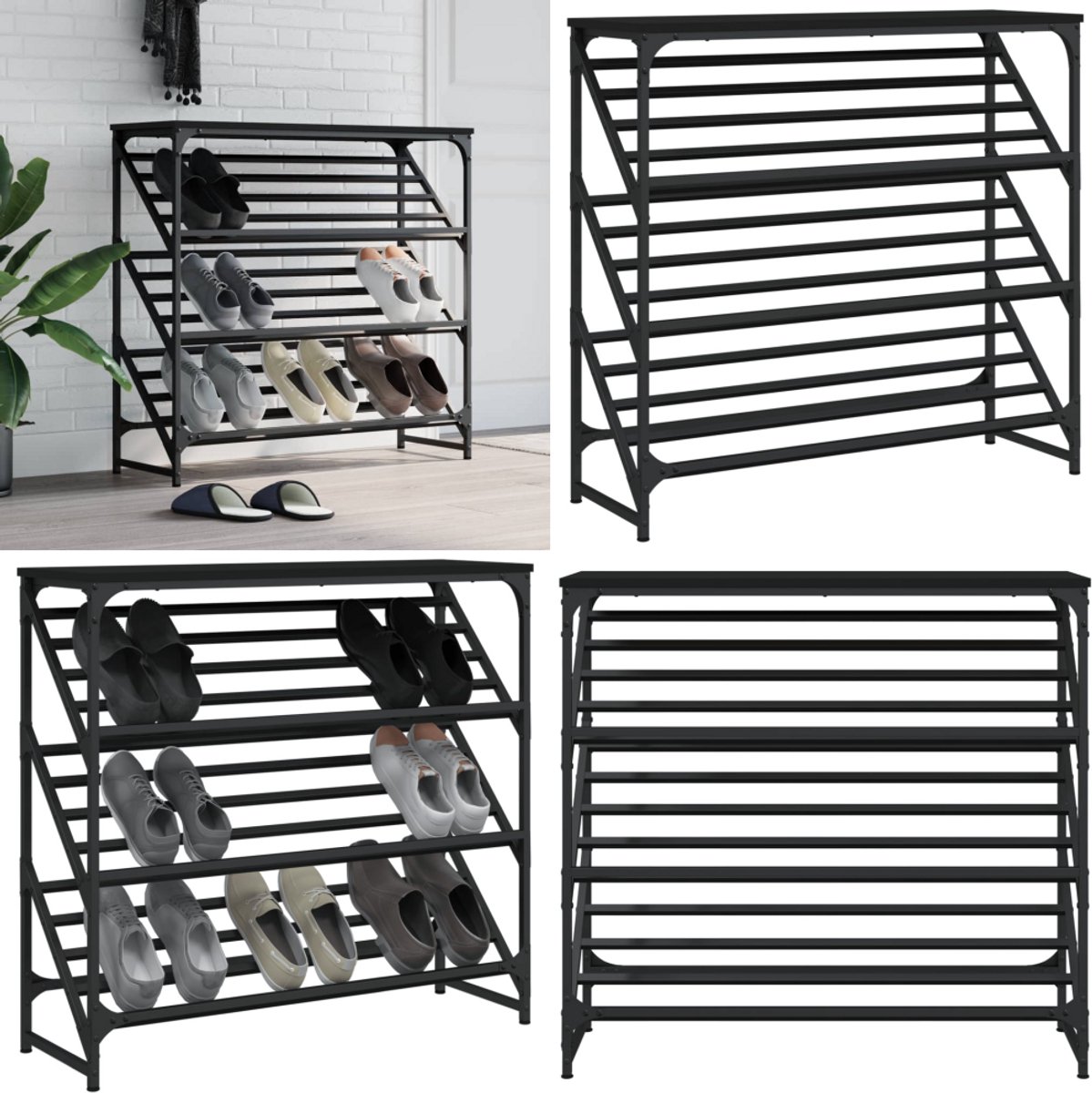 vidaXL Schoenenrek 90x30x85 cm bewerkt hout zwart - Schoenenrek - Schoenenrekken - Schoenenkast - Schoenen Kast (8270144153067)