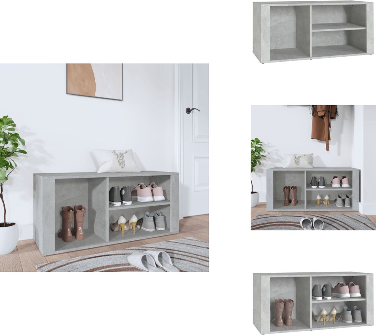 vidaXL Schoenenrek - Schoenenrekken - Opbergrek Voor Schoenen - Schoenenstellage - Schoenenkast 100x35x45 cm bewerkt hout betongrijs (8721032945337)