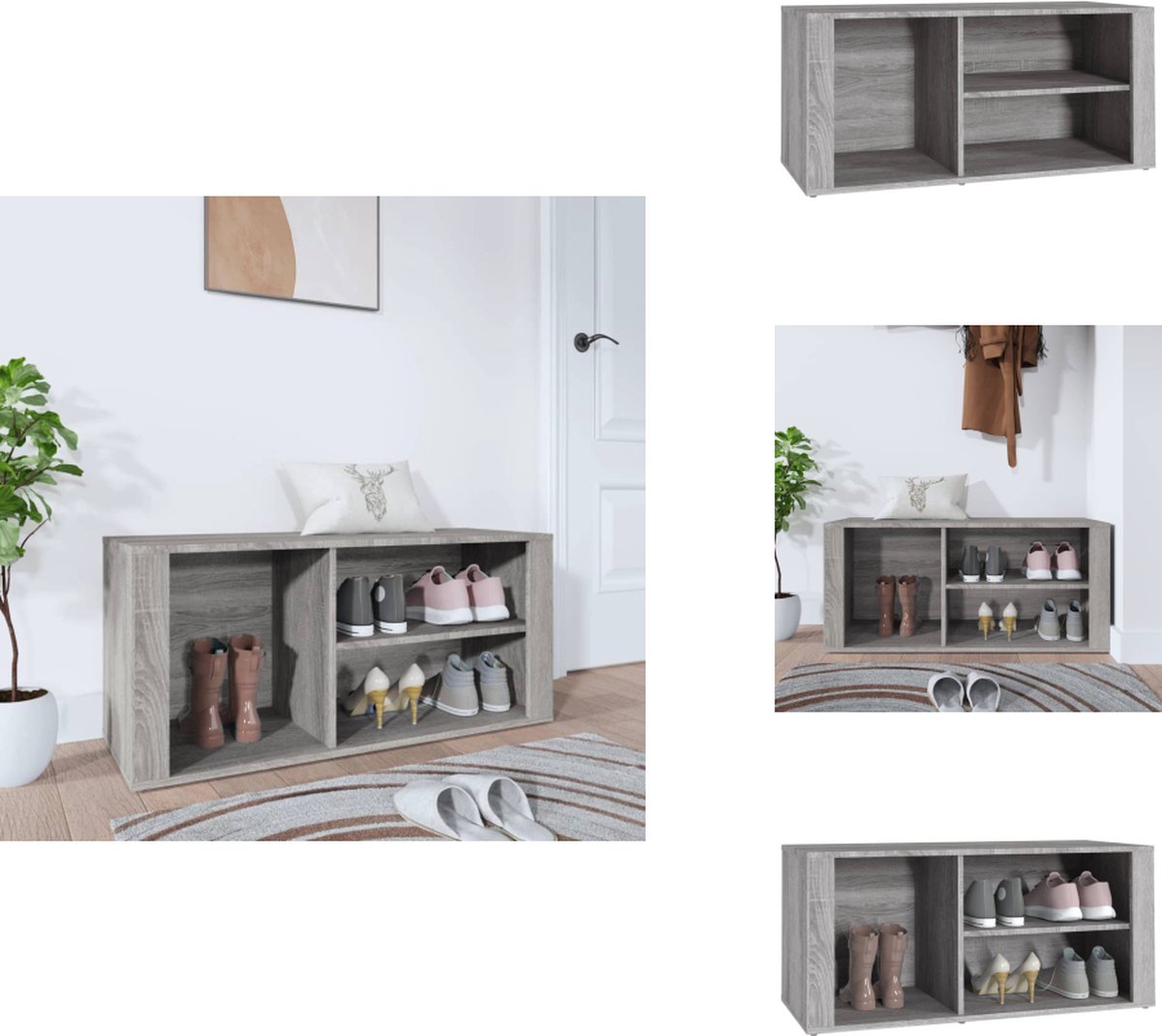 vidaXL Schoenenrek - Schoenenrekken - Opbergrek Voor Schoenen - Schoenenstellage - Schoenenkast 100x35x45 cm bewerkt hout grijs sonoma (8721032945283)