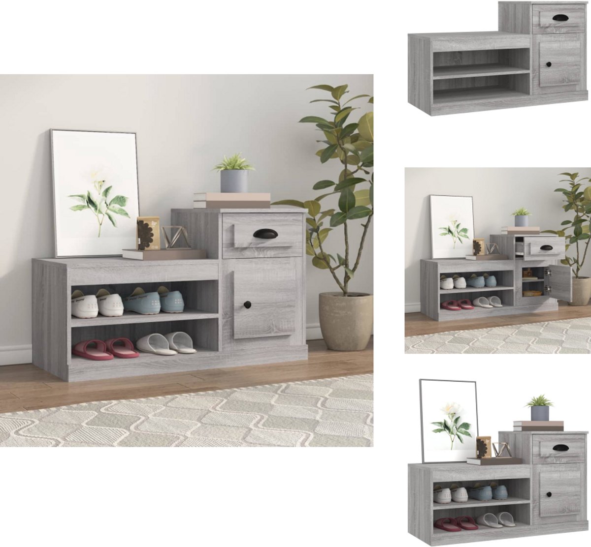 vidaXL Schoenenrek - Schoenenrekken - Opbergrek Voor Schoenen - Schoenenstellage - Schoenenkast 100x42x60 cm bewerkt hout grijs sonoma eikenkleur (8721032944125)