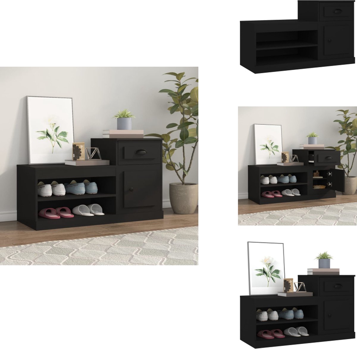 vidaXL Schoenenrek - Schoenenrekken - Opbergrek Voor Schoenen - Schoenenstellage - Schoenenkast 100x42x60 cm bewerkt hout zwart (8721096752872)
