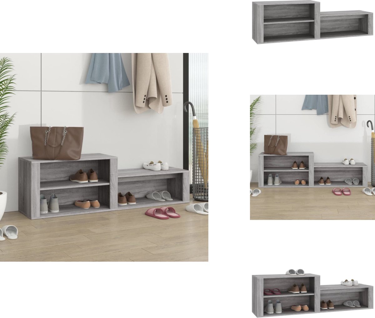 vidaXL Schoenenrek - Schoenenrekken - Opbergrek Voor Schoenen - Schoenenstellage - Schoenenkast 150x35x45 cm bewerkt hout grijs sonoma (8721032945092)