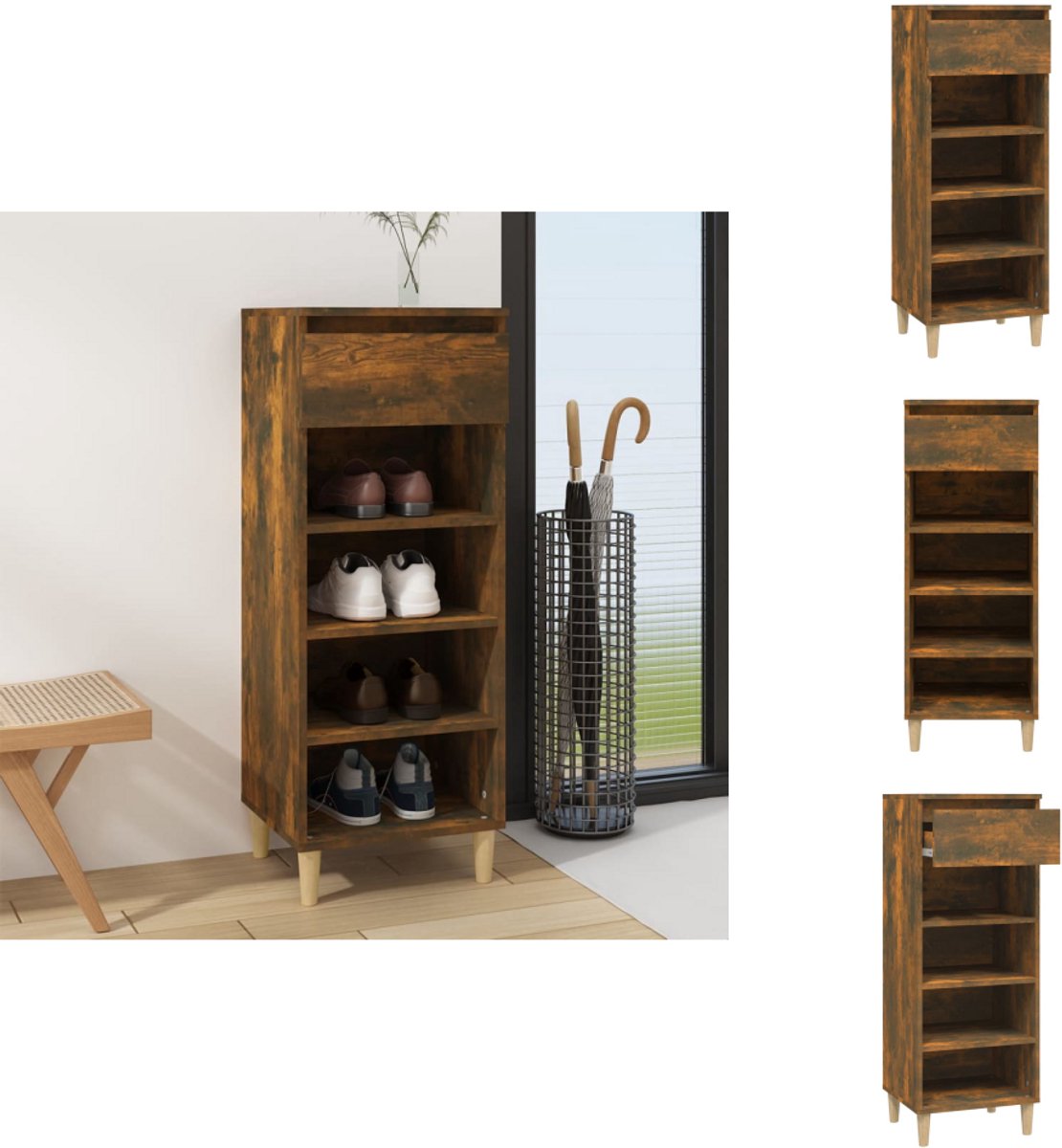 vidaXL Schoenenrek - Schoenenrekken - Opbergrek Voor Schoenen - Schoenenstellage - Schoenenkast 40x36x105 cm bewerkt hout gerookt eikenkleurig (8721096800658)