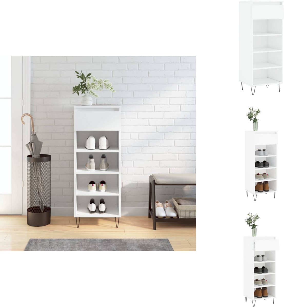 vidaXL Schoenenrek - Schoenenrekken - Opbergrek Voor Schoenen - Schoenenstellage - Schoenenkast 40x36x105 cm bewerkt hout hoogglans wit (8085305480964)