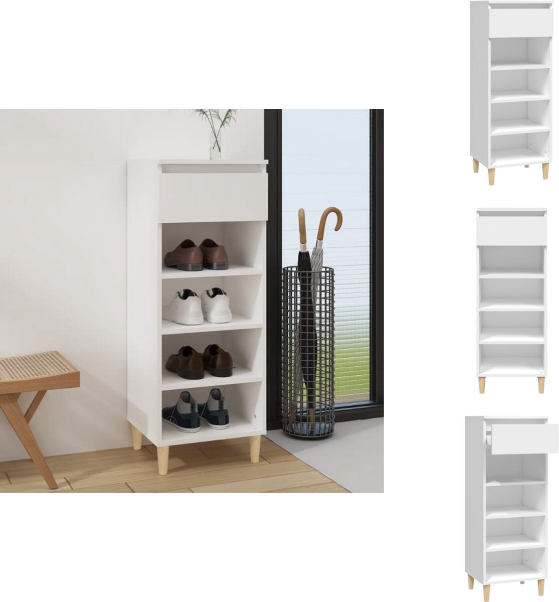 vidaXL Schoenenrek - Schoenenrekken - Opbergrek Voor Schoenen - Schoenenstellage - Schoenenkast 40x36x105 cm bewerkt hout wit (8721096958175)