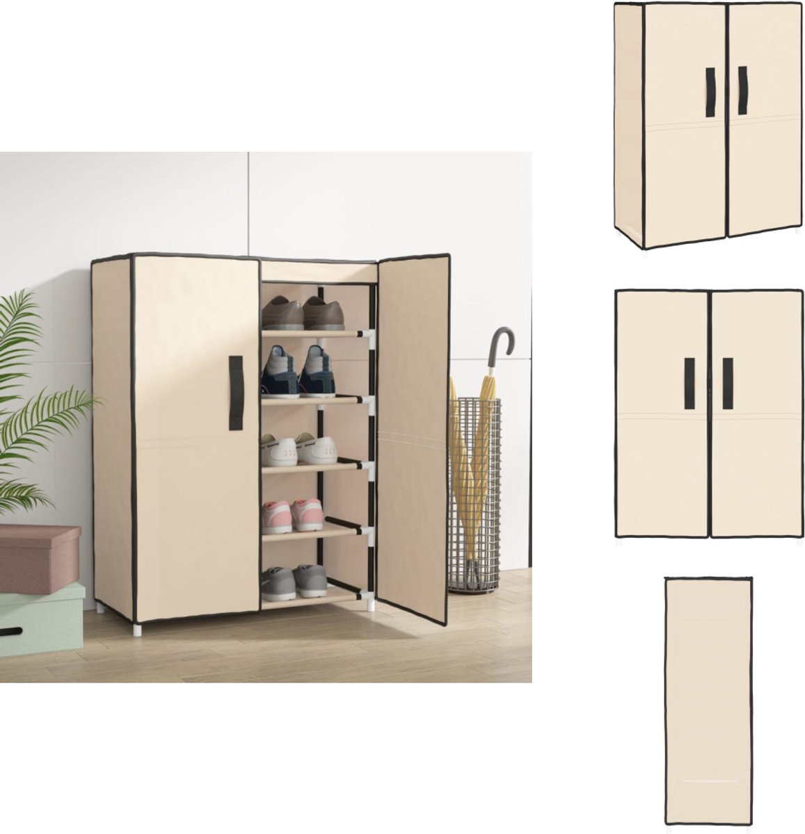 vidaXL Schoenenrek - Schoenenrekken - Opbergrek Voor Schoenen - Schoenenstellage - Schoenenkast 60x28x90 cm stof crèmekleurig (8721096951398)
