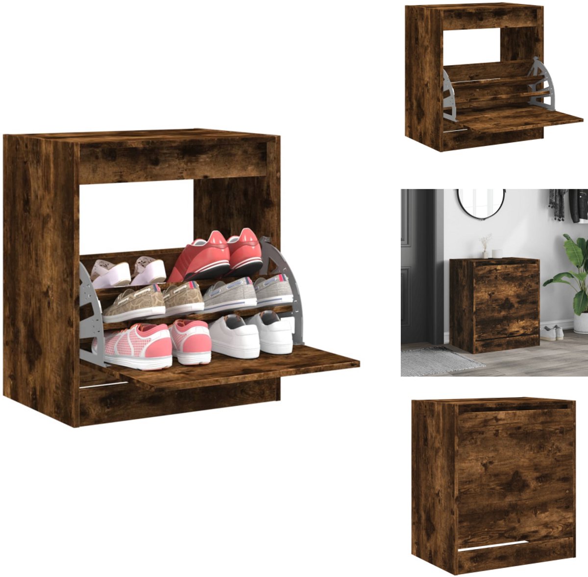 vidaXL Schoenenrek - Schoenenrekken - Opbergrek Voor Schoenen - Schoenenstellage - Schoenenkast 60x42x69 cm bewerkt hout gerookt eikenkleurig (8106253196964)