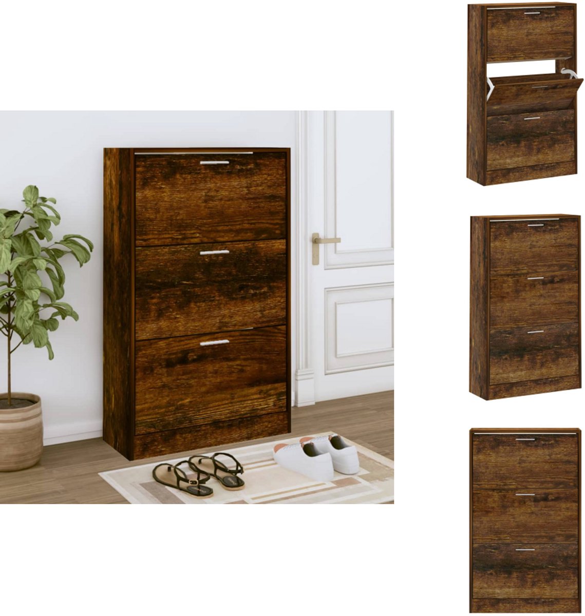 vidaXL Schoenenrek - Schoenenrekken - Opbergrek Voor Schoenen - Schoenenstellage - Schoenenkast 63x24x103 cm bewerkt hout gerookt eikenkleurig (8721032941902)