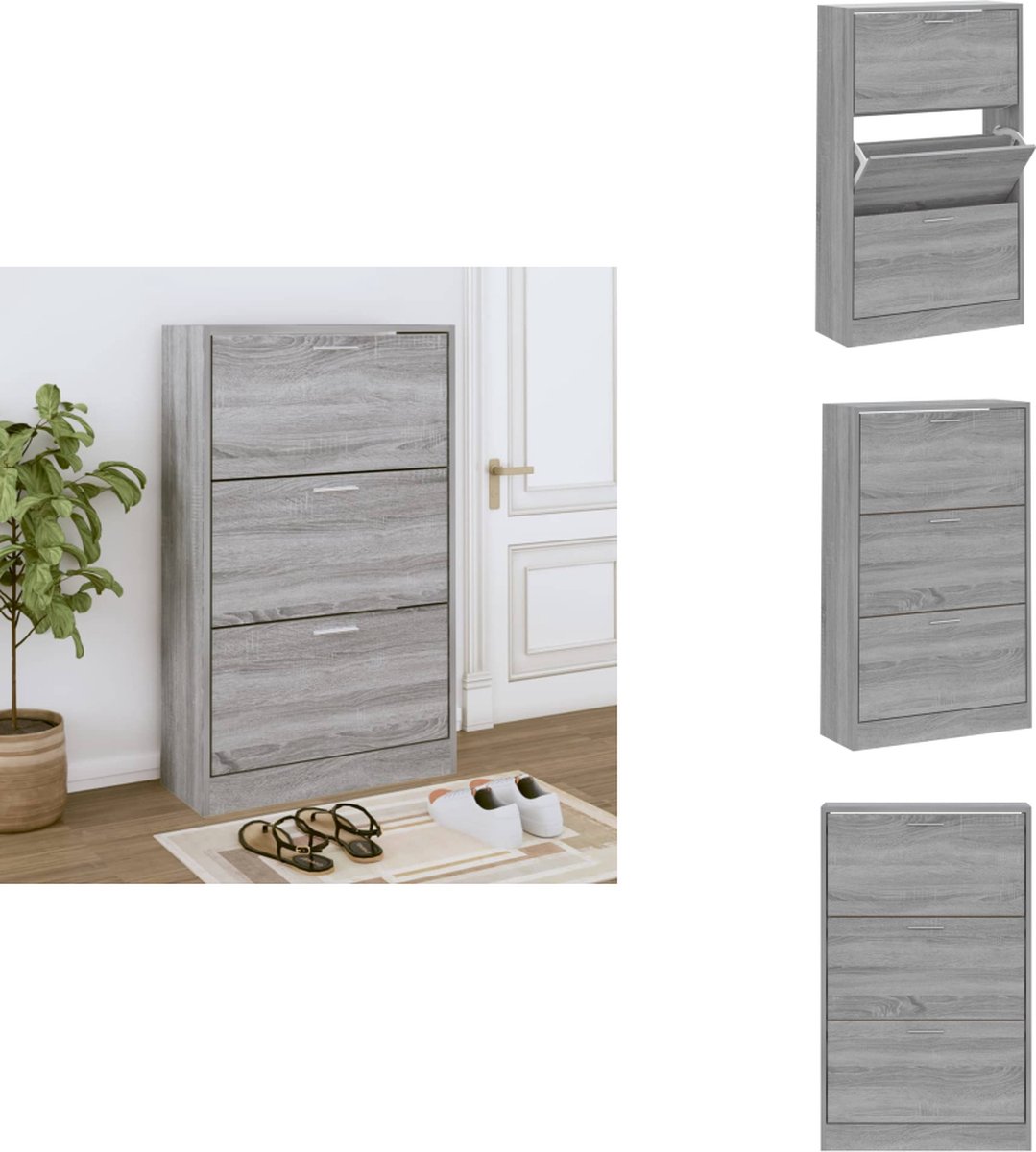 vidaXL Schoenenrek - Schoenenrekken - Opbergrek Voor Schoenen - Schoenenstellage - Schoenenkast 63x24x103 cm bewerkt hout grijs sonoma (8721096859472)