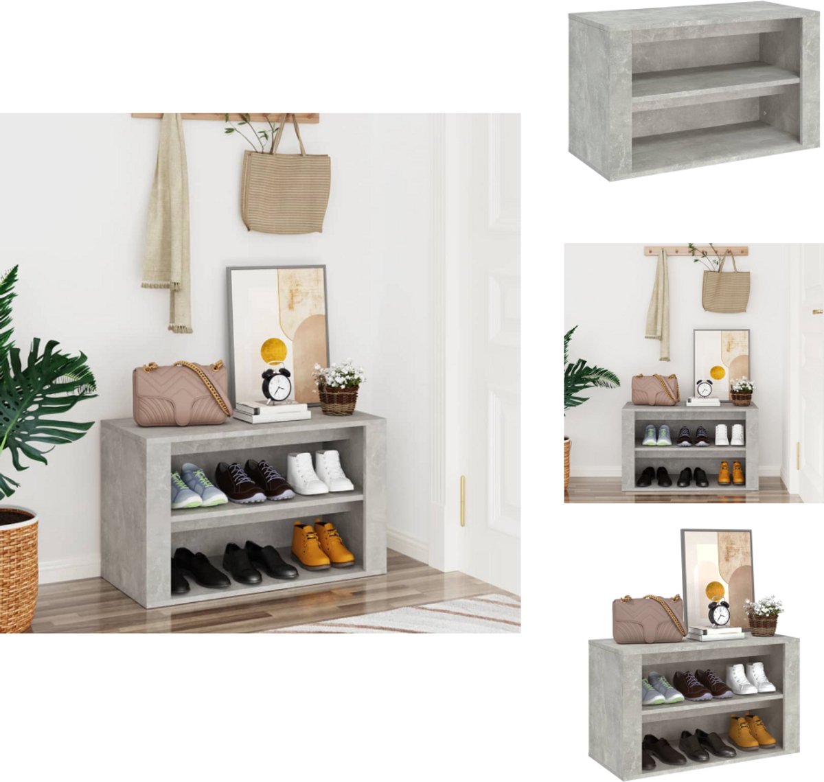 vidaXL Schoenenrek - Schoenenrekken - Opbergrek Voor Schoenen - Schoenenstellage - Schoenenkast 75x35x45 cm bewerkt hout betongrijs (8721032943043)