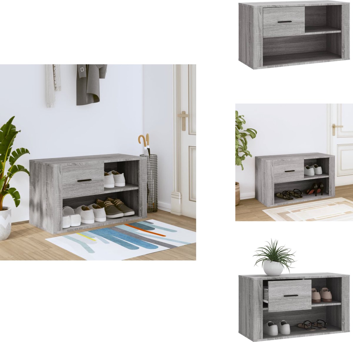 vidaXL Schoenenrek - Schoenenrekken - Opbergrek Voor Schoenen - Schoenenstellage - Schoenenkast 80x35x45 cm bewerkt hout grijs sonoma (8721032944033)