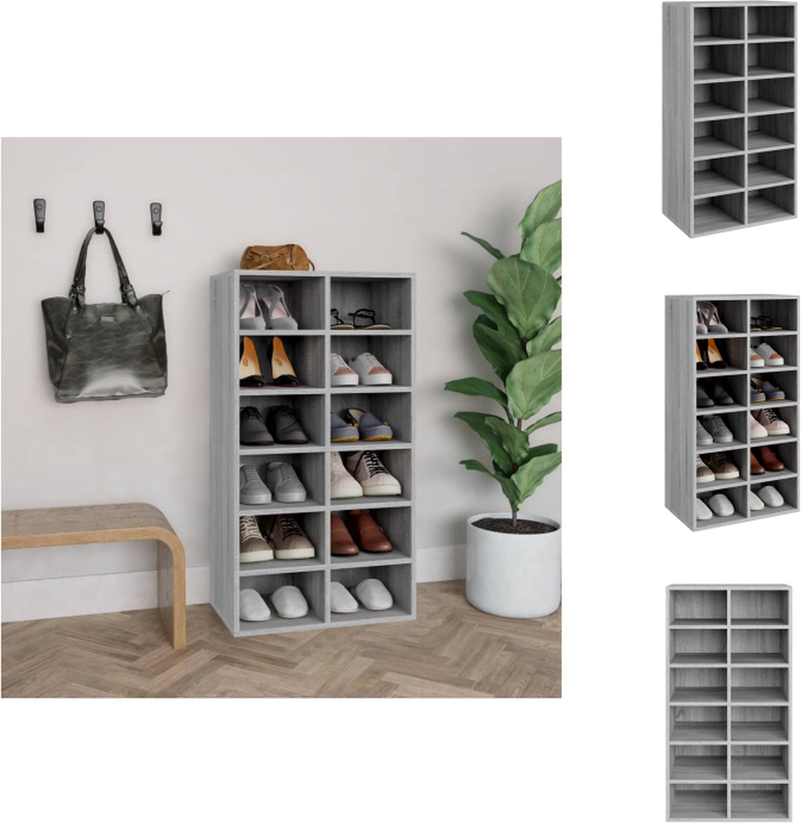 vidaXL Schoenenrek - Schoenenrekken - Opbergrek Voor Schoenen - Schoenenstellage - Schoenenrek 54x34x100,5 cm bewerkt hout grijs sonoma eikenkleur (8721032944040)