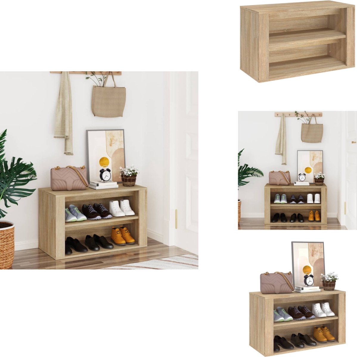 vidaXL Schoenenrek - Schoenenrekken - Opbergrek Voor Schoenen - Schoenenstellage - Schoenenrek 75x35x45 cm bewerkt hout sonoma eikenkleurig (8721032941605)