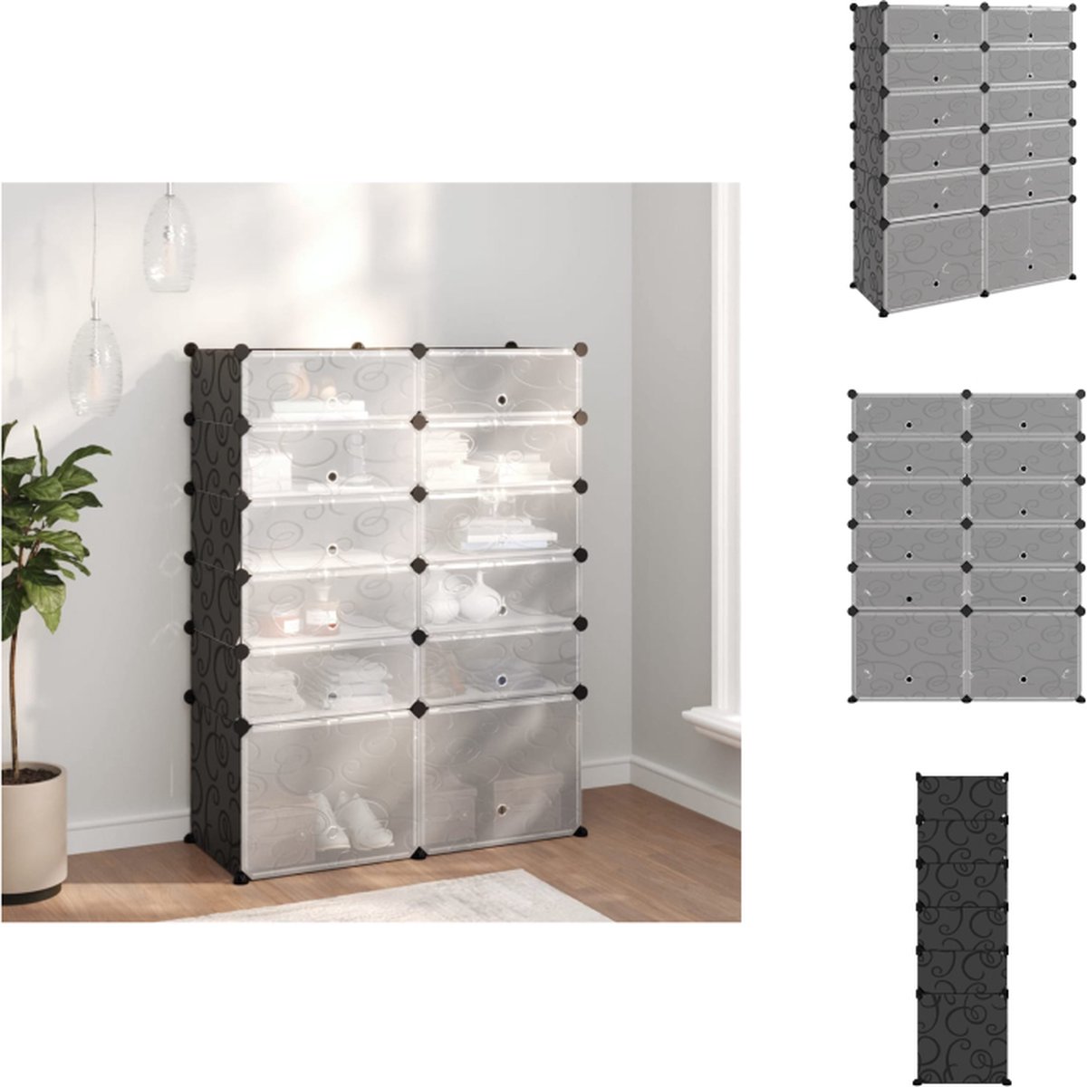 vidaXL Schoenenrek - Schoenenrekken - Opbergrek Voor Schoenen - Schoenenstellage - Schoenenrek 94x37x125 cm polypropeen zwart (8721032941193)