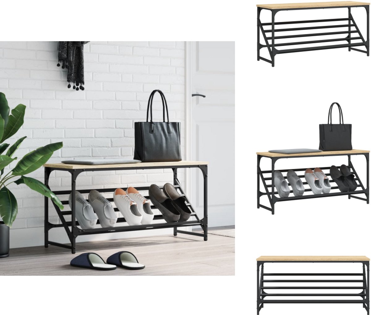 vidaXL Schoenenrek - Schoenenrekken - Schoenenkast - Schoenen Kast - Schoenenrek 90x30x45 cm bewerkt hout sonoma eikenkleurig (8085305468344)