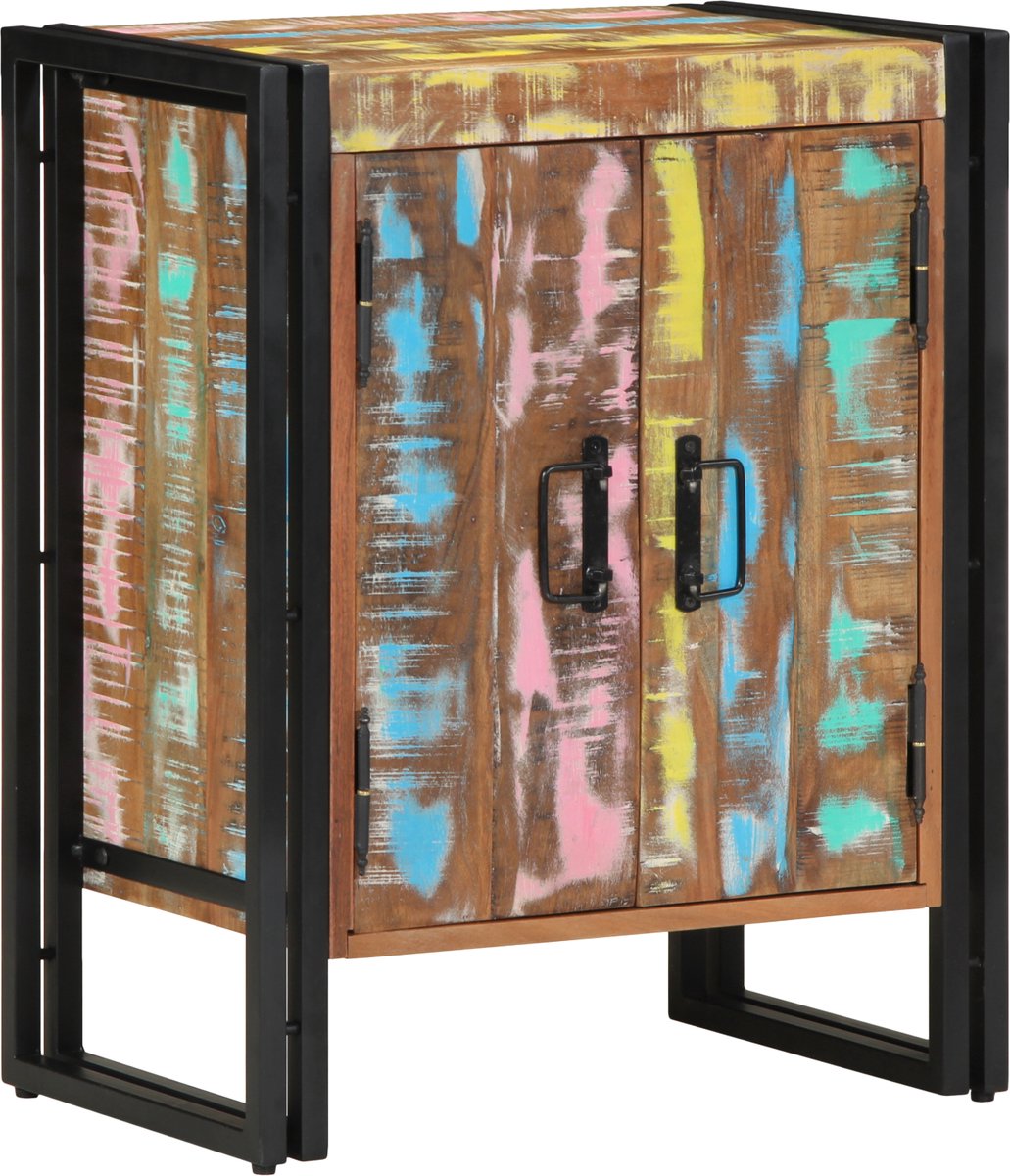 vidaXL - Schoenkast - Zwart - 30x30x40 - cm - Massief - Gerecycled - Hout - en - Staal (8721158601926)