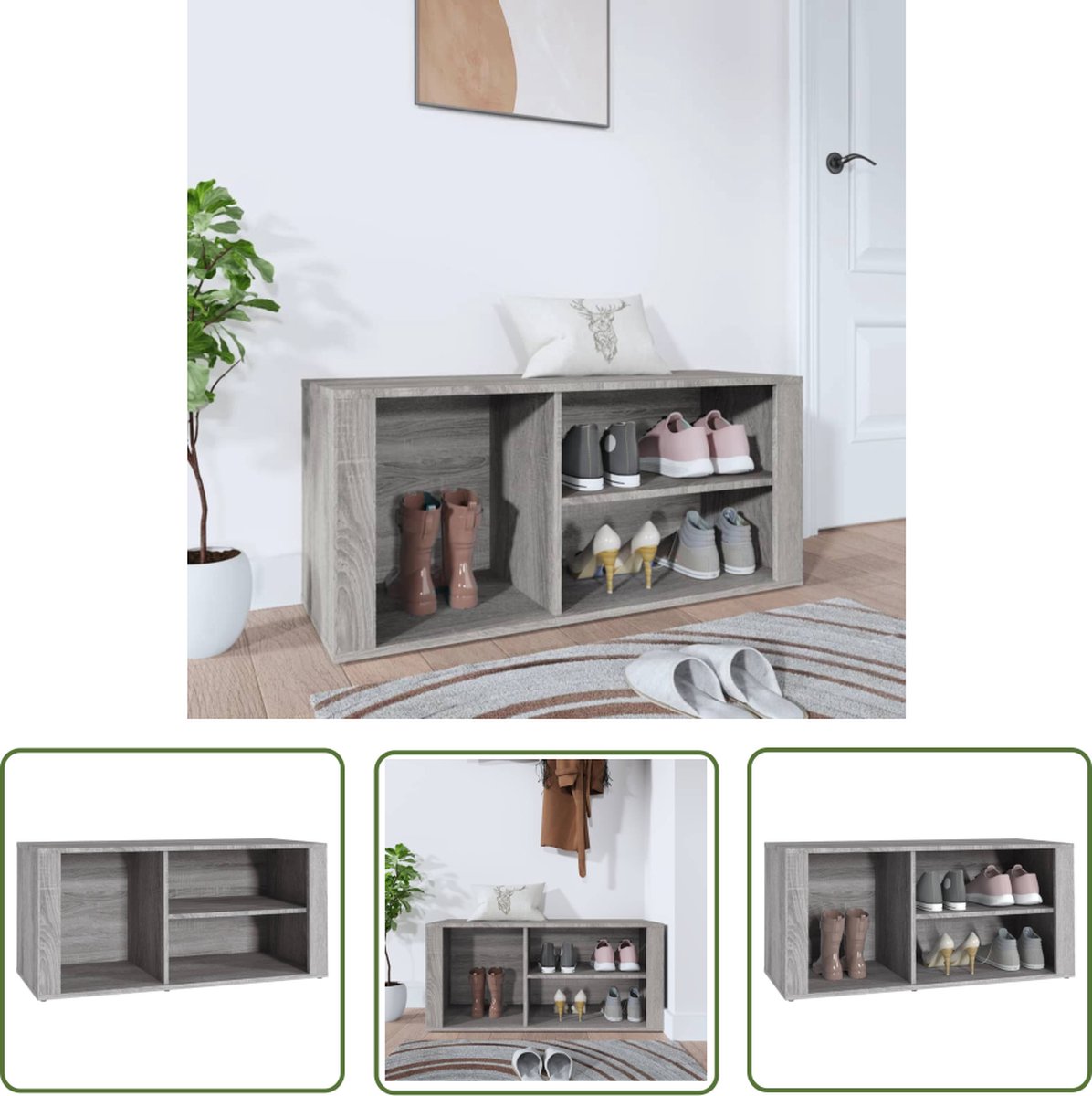 vidaXL Schoenuitleg - Schoenenkast - Schoenenkast 100x35x45 cm bewerkt hout grijs sonoma - Bergruimte - Houten Meubels - Grijze Meubelen (8721031231431)