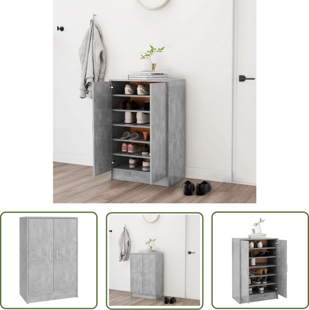 vidaXL Schoenuitleg - Schoenenkast - Schoenenkast 60x35x92 cm bewerkt hout betongrijs - Bergruimte - Opslag - Organisatie (8721032161720)