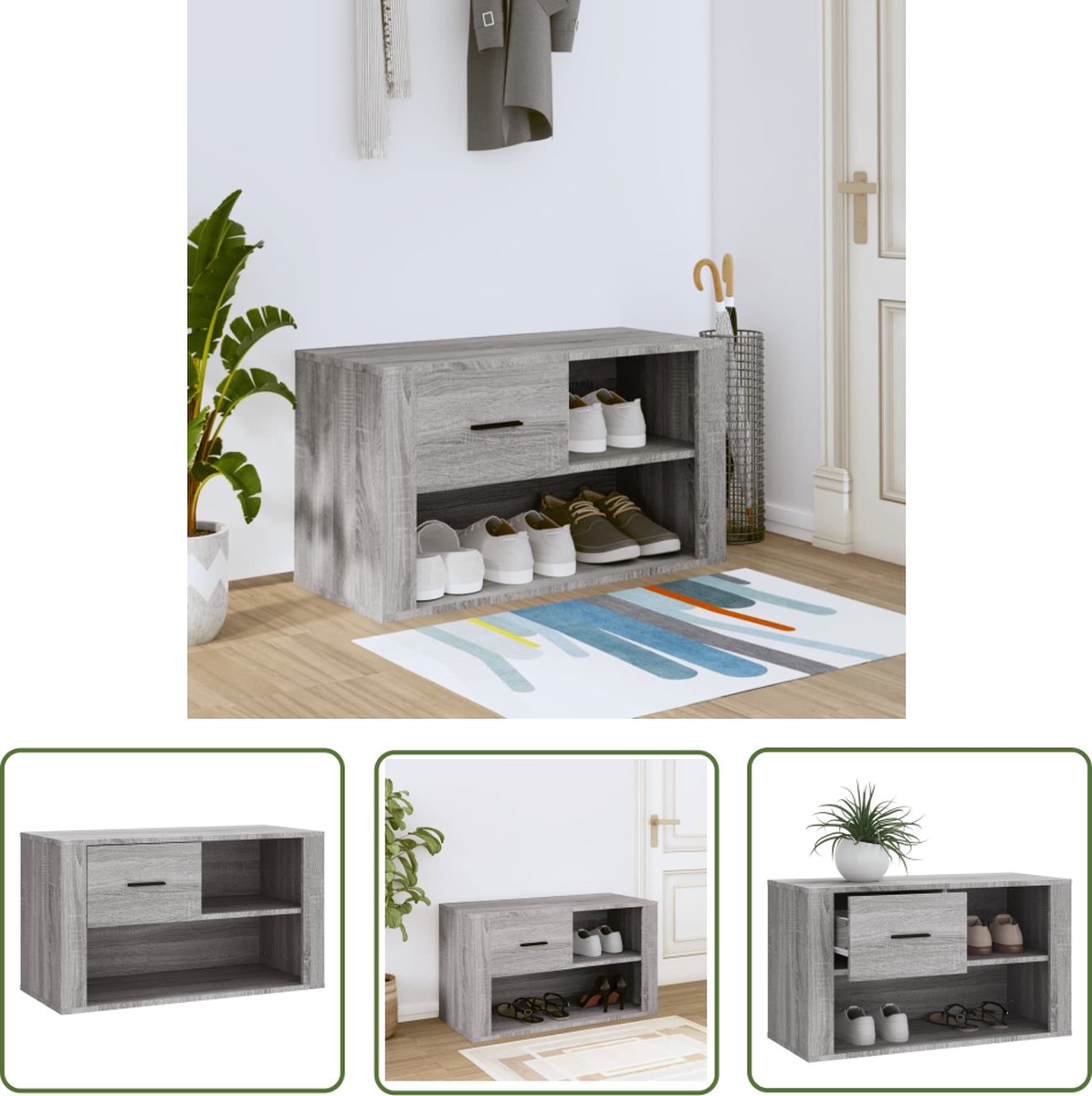 vidaXL Schoenuitleg - Schoenenkast - Schoenenkast 80x35x45 cm bewerkt hout grijs sonoma - Bergruimte - Entreebank - Houten Meubels (8721031230182)