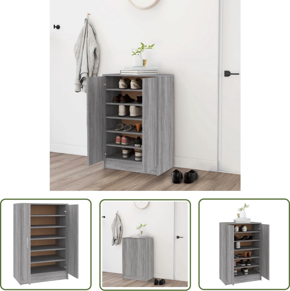 vidaXL Schoenuitlegger - Schoenenkast - Schoenenkast 60x35x92 cm bewerkt hout grijs sonoma eikenkleurig - Bergruimte - Houten Schoenenkast - Grijze Schoenenkast (8721032165124)