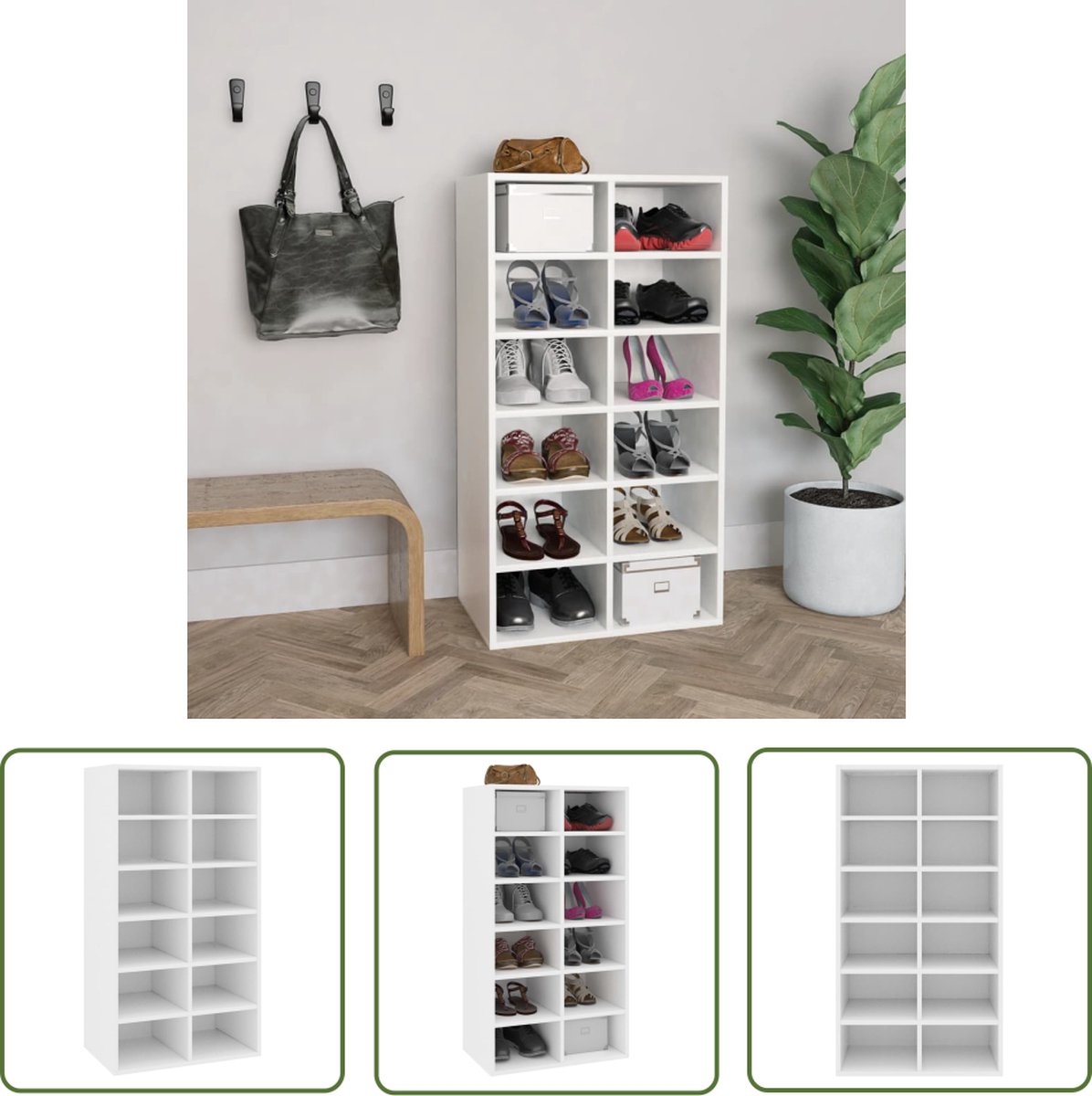 vidaXL Schoenuitlegger - Schoenenrek - Schoenenrek 54x34x100,5 cm bewerkt hout wit - Houten Schoenenrek - Wit Schoenenrek - Bergruimte Schoenen (8721031227007)