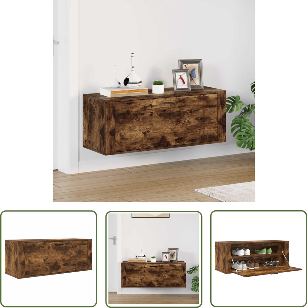 vidaXL Wandmontage - Schoenenkast - Schoenenkast wandgemonteerd 100x35x38 cm bewerkt hout eiken - Schoenen Organisatie - Bergruimte - Houten Schoenenkast (8721031231370)