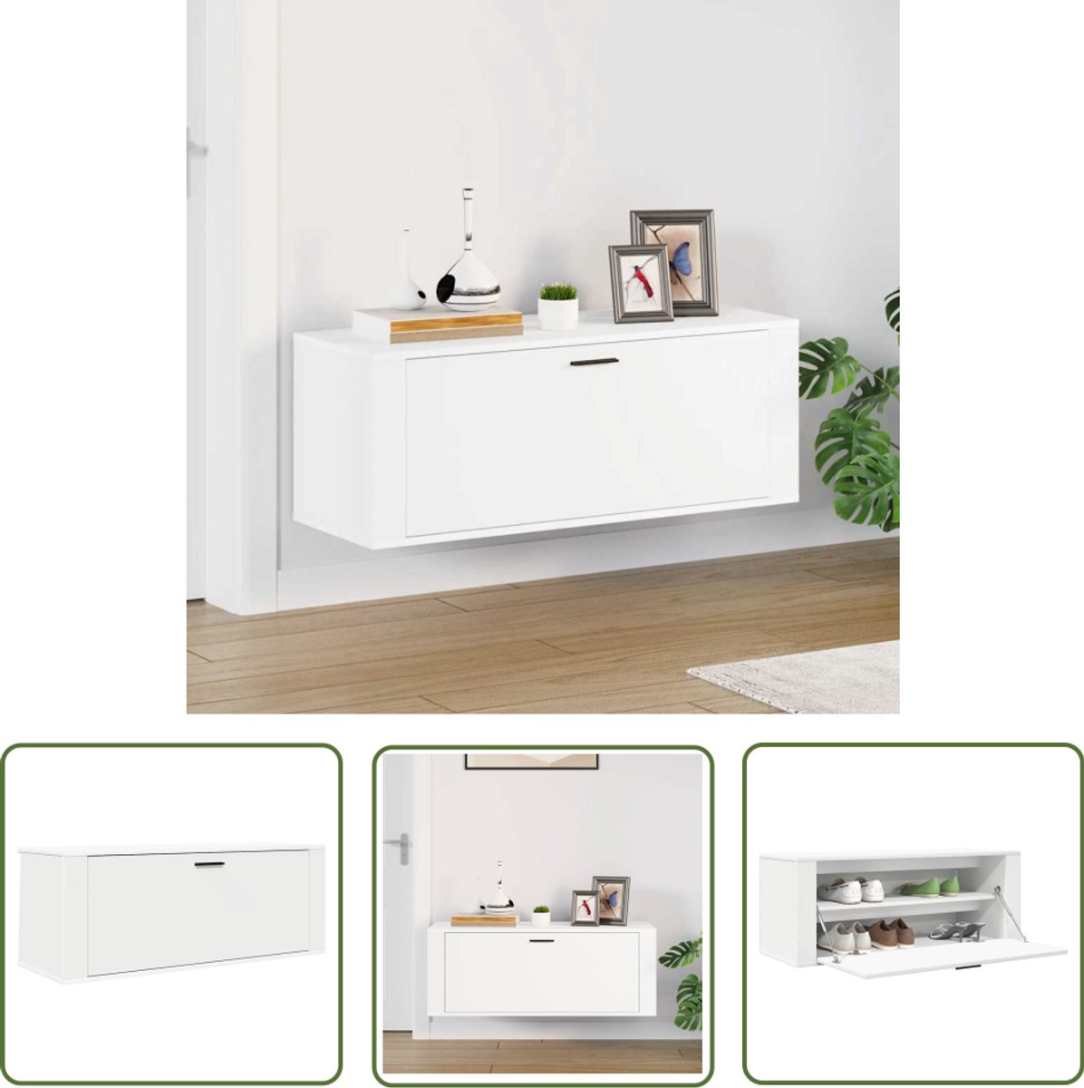 vidaXL Wandschoen Kast - Schoenenkast - Wandschoenenkast 100x35x38 cm bewerkt hout wit - Schoenuitlegger - Bergruimte - Organisatie (8721031228622)
