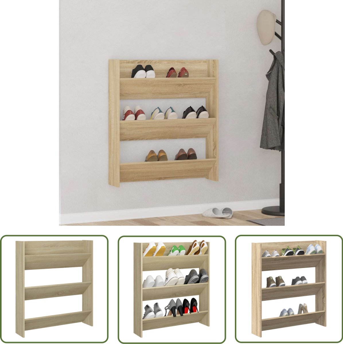 vidaXL Wandschoenendoos - Schoenenkast - Wandschoenenkast 80x18x90 cm bewerkt hout sonoma eikenkleur - Schoenen Organisatie - Schoenuitlegger - Wandmeubilair (8721031229285)