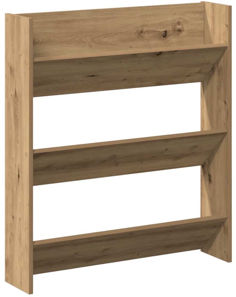 vidaXL - Wandschoenenkast - 80x18x90 - cm - bewerkt - hout - artisanaal - eikenkleur (8721158438980)