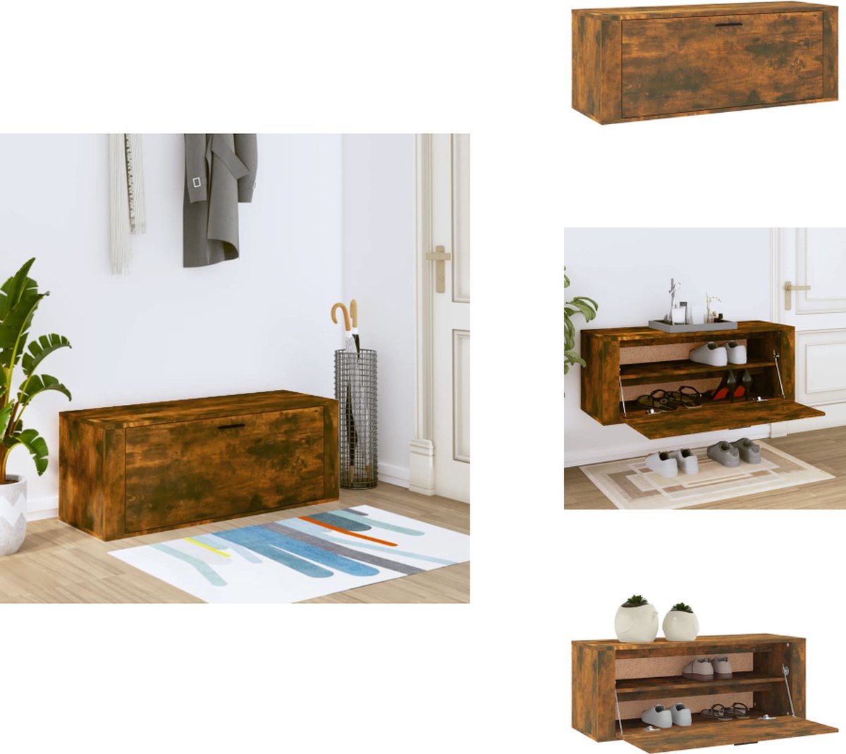 vidaXL Wandschoenenkast - Wandschoenenkasten - Wandkast Voor Schoenen - Schoenenkast Wand - Schoenenkast wandgemonteerd 100x35x38 cm bewerkt hout eiken (8721032945221)