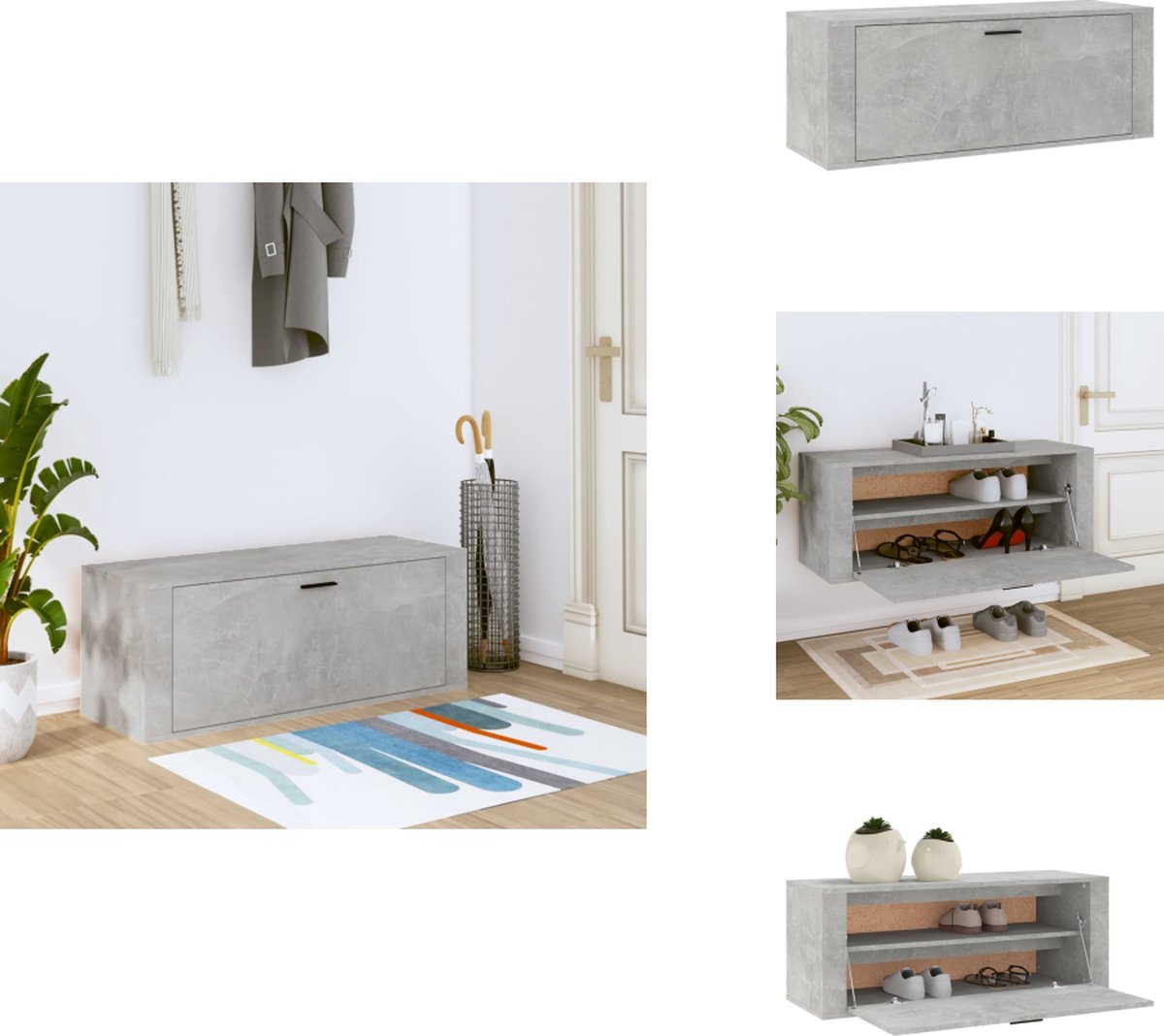 vidaXL Wandschoenenkast - Wandschoenenkasten - Wandkast Voor Schoenen - Schoenenkast Wand - Wandschoenenkast 100x35x38 cm bewerkt hout betongrijs (8721032943661)