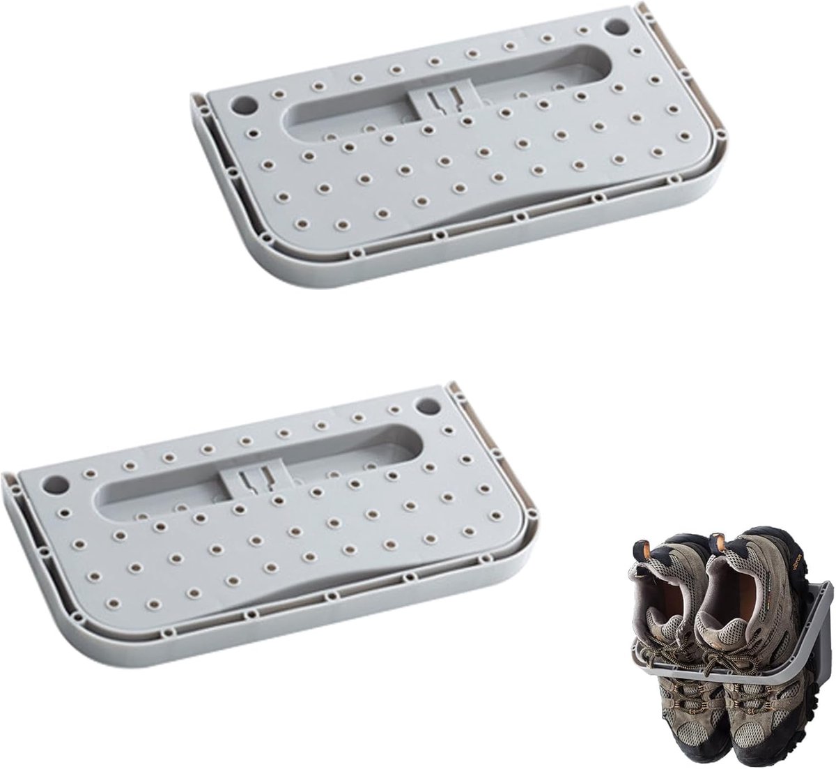 2-pack - opvouwbaar schoenenrek - schoenenkastrek - wandmodel schoenenrek - opbergrek, geschikt voor schoenenopberging (28x14x2CM) grijs (6161829593754)