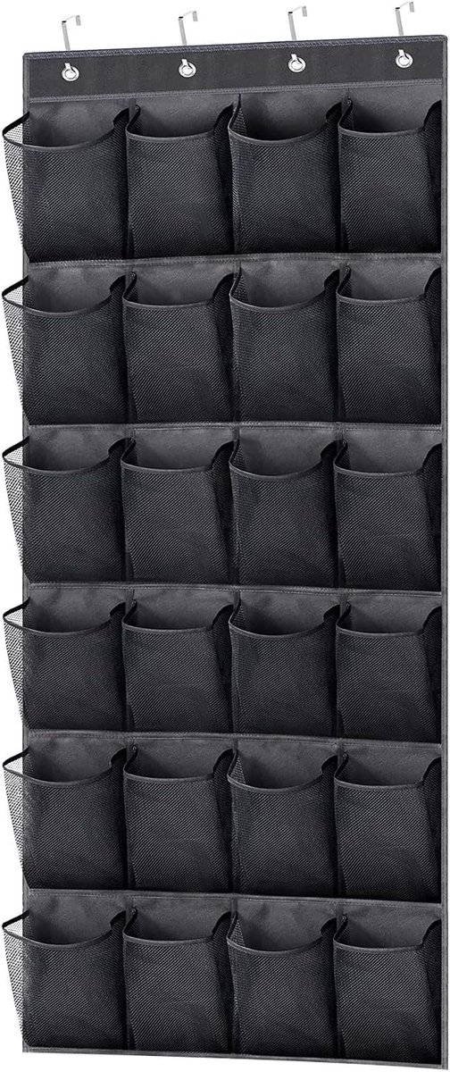 24-vaks hangende schoenenorganizer - Grote schoenenorganizer voor over de deur - Zwarte hangende schoenenorganizer - Hangende schoenenorganizer voor in de kast - Grote netvakken - Schoenenorganizer voor over de deur (9318528385457)
