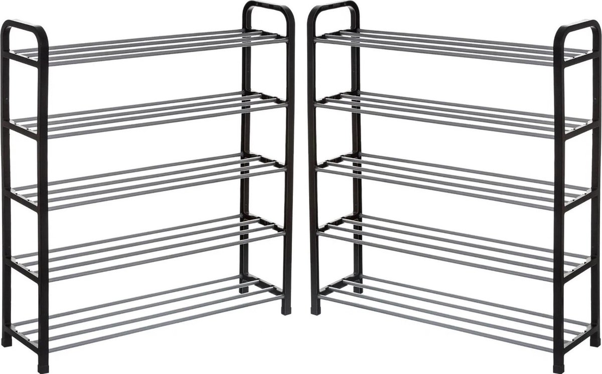 2x Stuks schoenenrek/schoenenkast zilver/zwart 15 paar schoenen 71x78 cm van metaal/kunststof - Schoenen opbergen - Schoenenrekken (8720576992029)