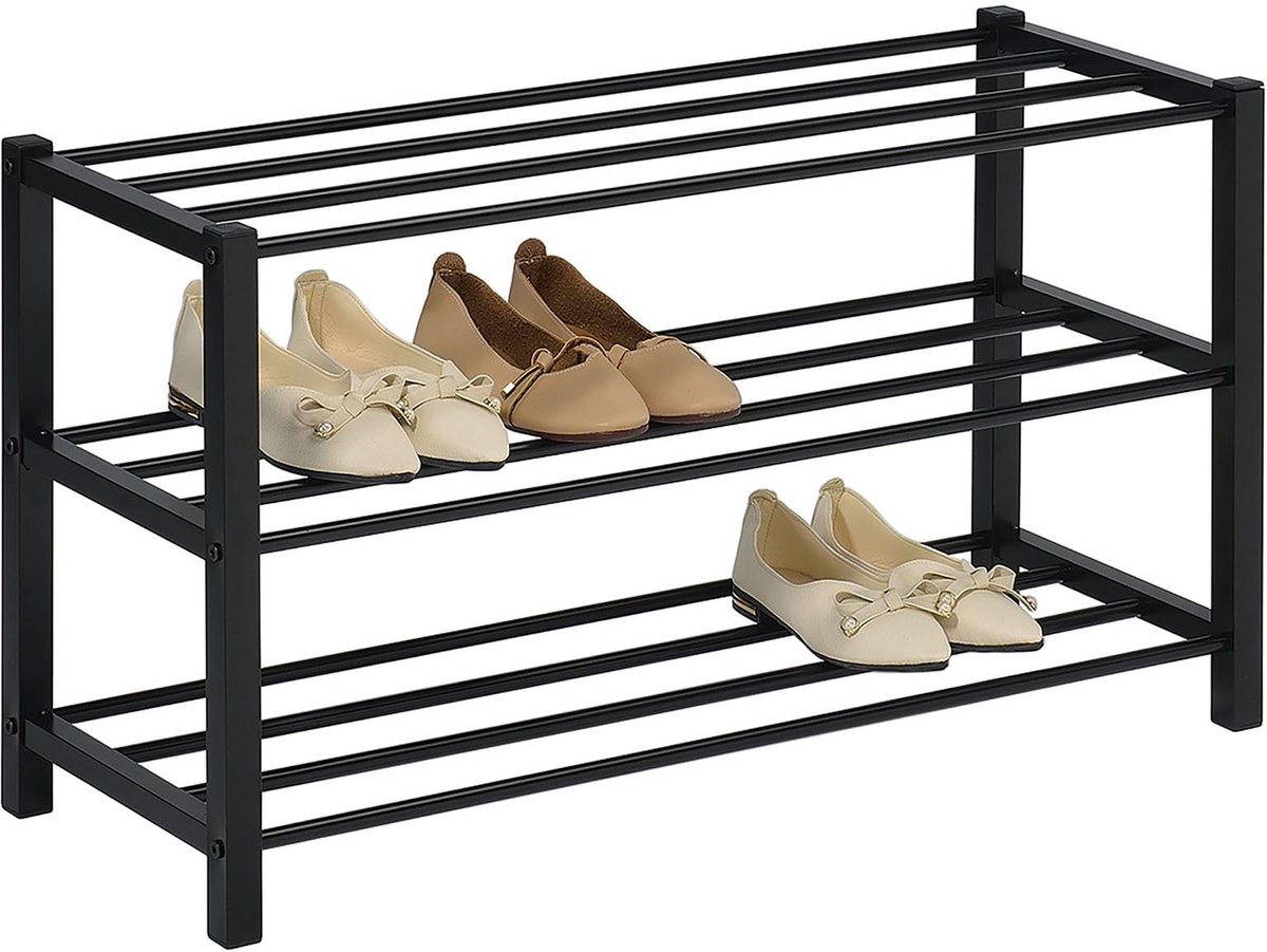Azomor® Ruim en Stijlvol Zwart Metalen Schoenenrek met Drie Niveaus (8721417617606)
