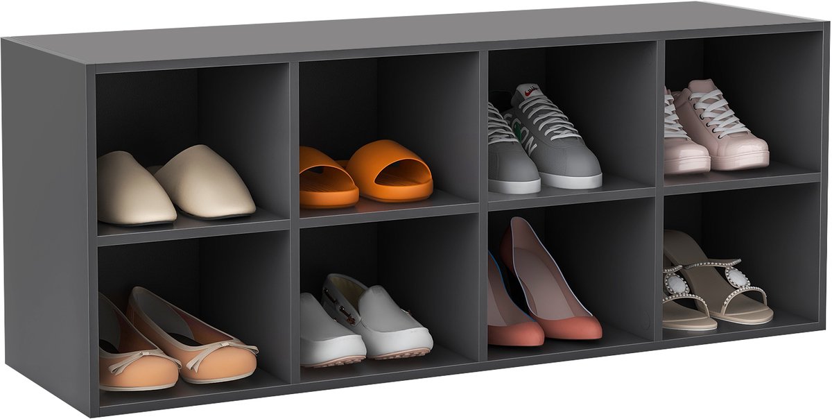 COSTWAY Schoenbank met zitvlak, houten schoenenrek, belastbaar tot 230 kg, zitbank met 8 open vakken, schoenenkast, schoenenorganizer voor ingang, hal, woonkamer, 102 x 30 x 41 cm (0015706501508)