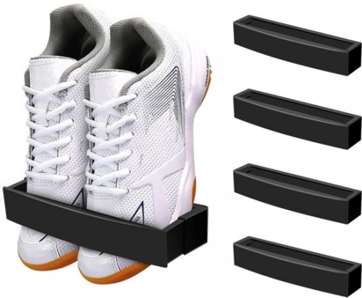 Daity 4-pack schoenenrekken voor over de deur, geen boren nodig, zelfklevende verstelbare schoenenorganizer, ruimtebesparend opbergsysteem voor kledingkasten, zwart (8032766883056)