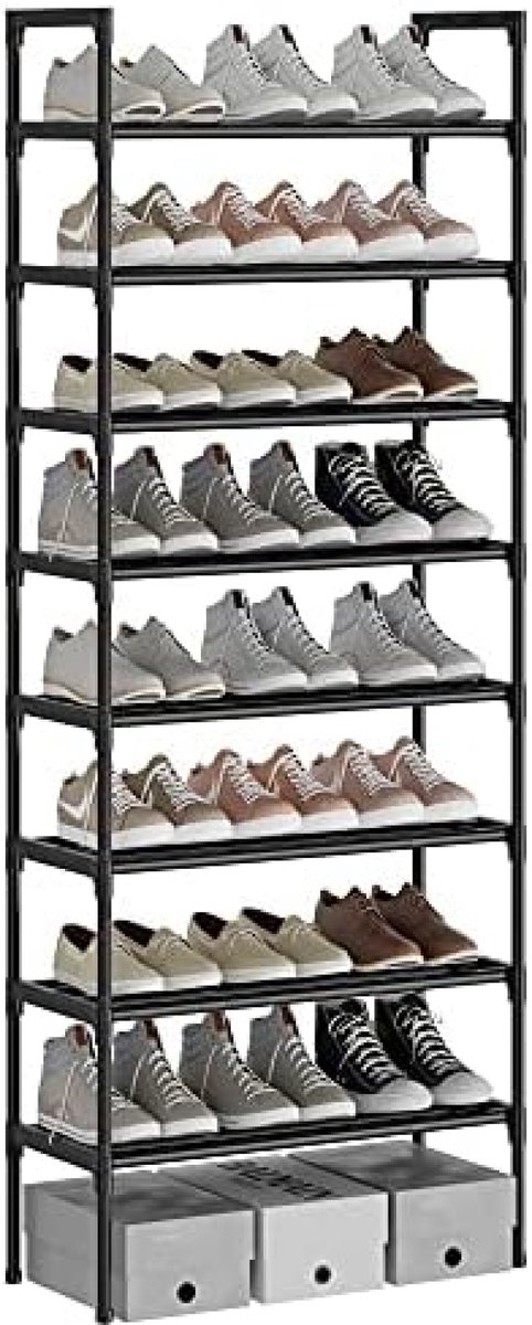 Extra Stevig Schoenenrek met 8 Niveaus Lagen voor 16-24 Paar Schoenen, Zwarte Hoge Schoenenplank voor Gang en Woonkamer, 56 x 30 x 140 cm (6152819282277)
