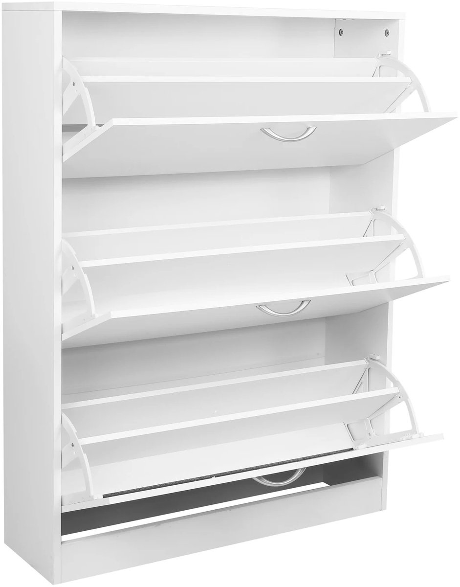 Fubzz Schoenenbank - Schoenenkast Met 3 Deuren - Schoenenrek - Ruimtebesparend voor Hal - Ruimte Voor 16 Paar Schoenen - 110x80x23,5 cm - Wit (8721425490369)