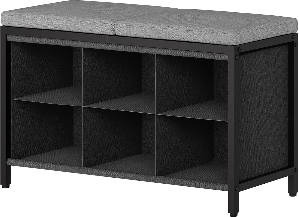 Gewatteerd schoenenbank - comfortabel en praktisch - 1 stuk - zwart/grijs - linnen/Oxford-stof - 76x29x47 cm (9504962112821)