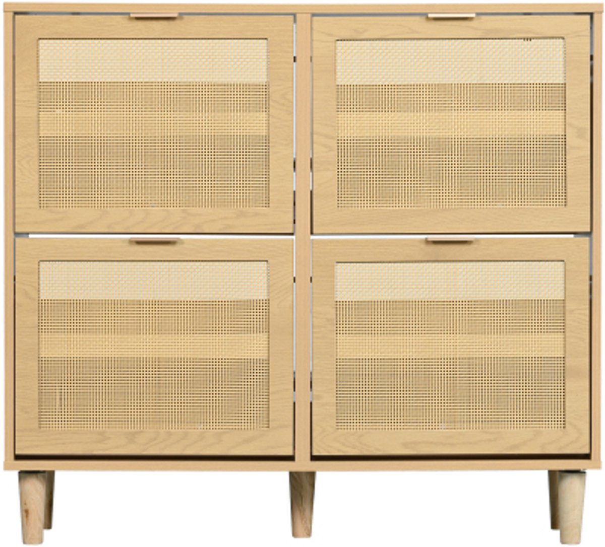 Gotagee Schoenenkast met 4 uitklapbare laden, rotan schoenenkast met metalen handgrepen, schoenenrek voor hal, slaapkamer, appartement, houten meubels, 100 x 25 x 90 cm (4255839439439)