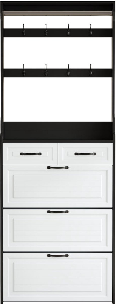 Halmeubel - Schoenenkast - Schoenenrek - Kapstok - Opbergkast - Wit - 3 Klapdeurtjes & 2 Lades - Ruimtebesparend & Stevig MDF (8721391140640)