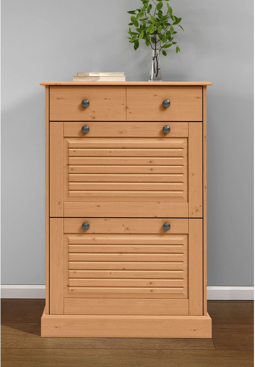 Mille|Schoenenkist met 2 klepdeuren 1 lade in grenen natuur (5711950569473)